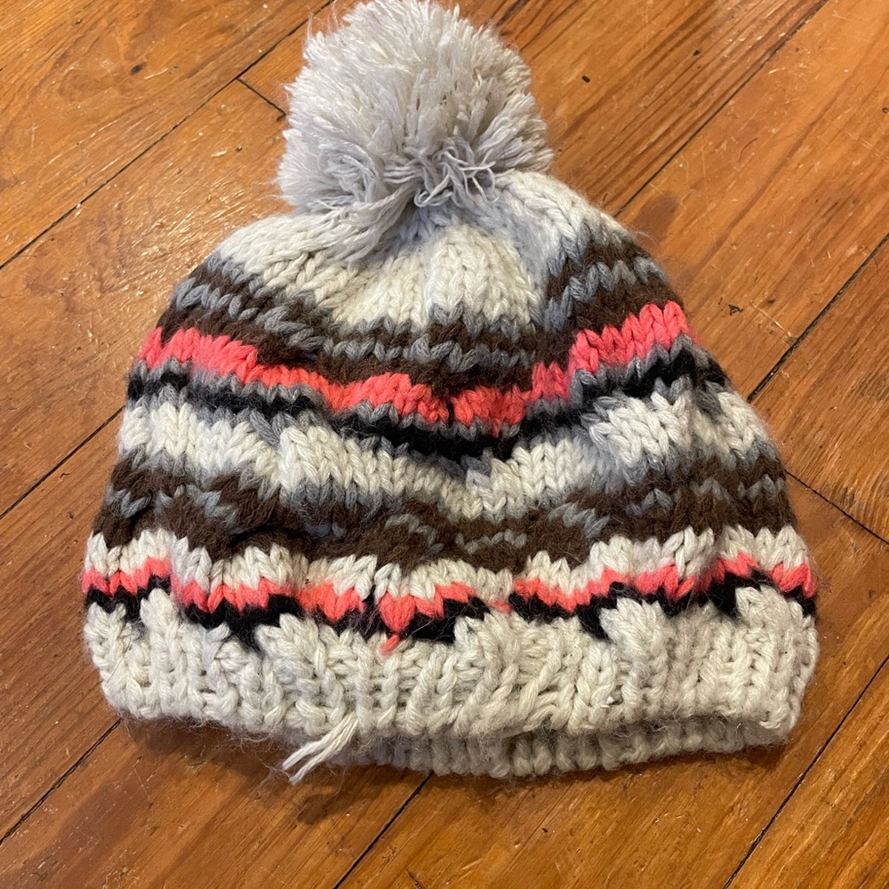Pink and Gray Pom-Pom Beanie